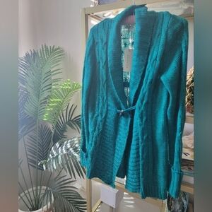 Teal Green Soft Cable Knit Cardigan - Women's Size Large